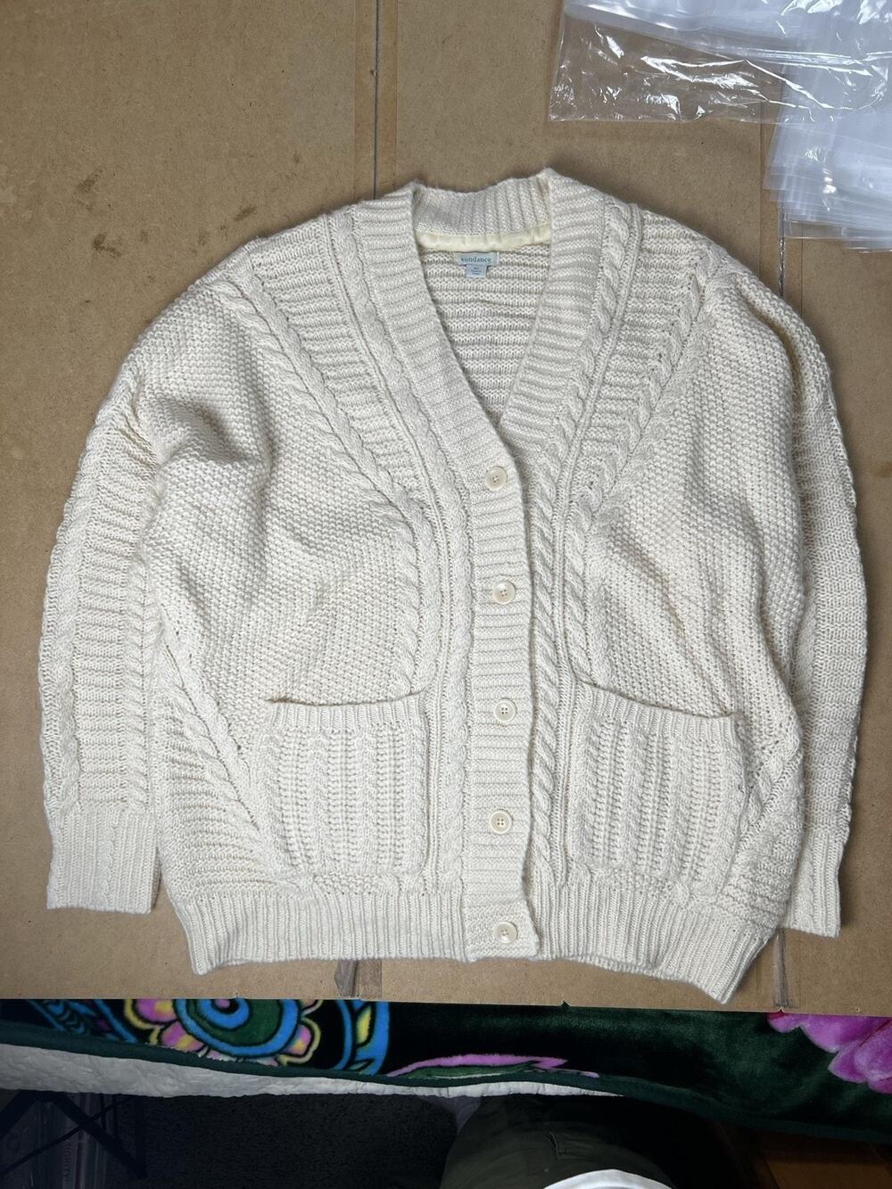 Sundance Cushion Womens Extra Large Beige Braided Cotton Blend Cardigan Sweater